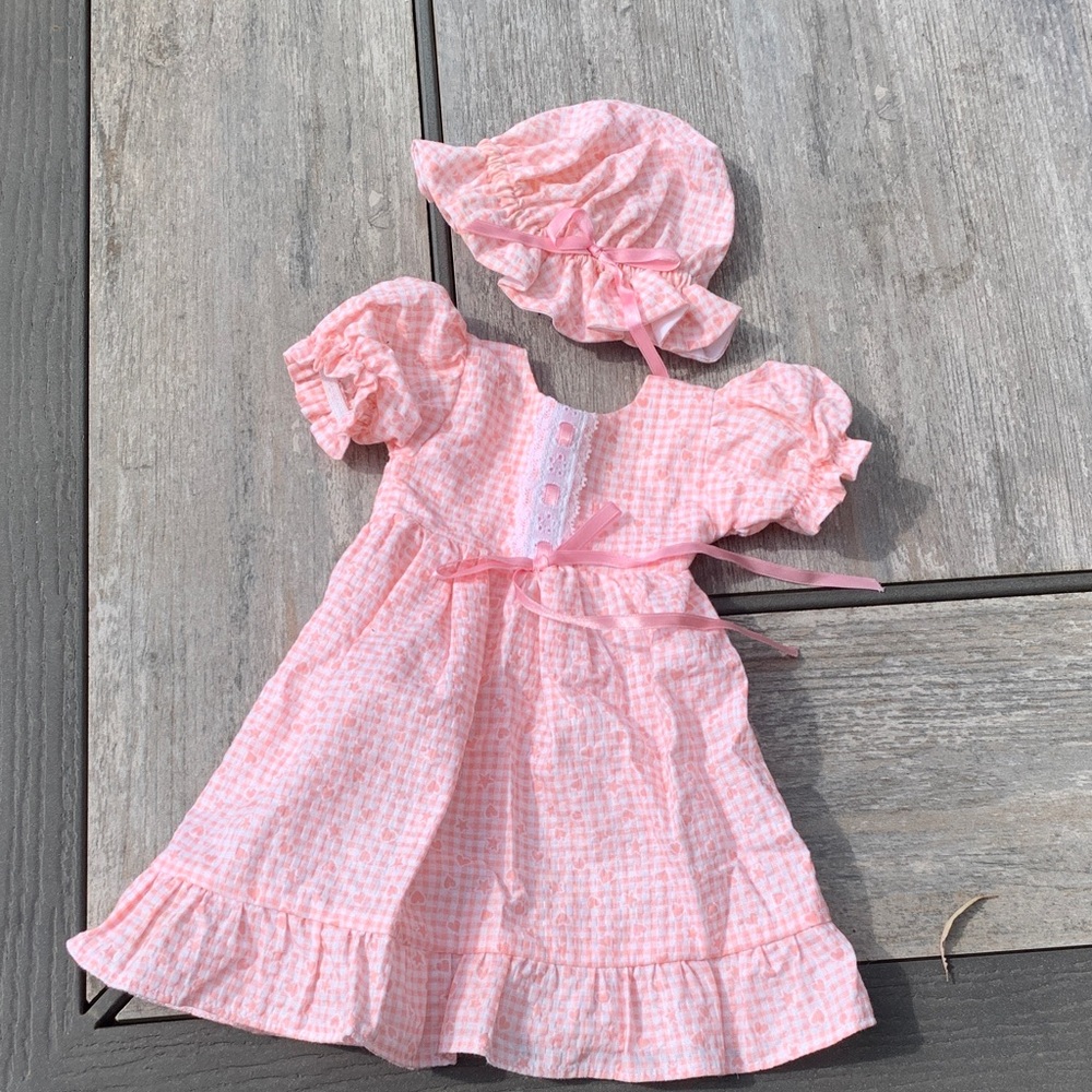 American Girl Pink Doll Dress and Bonnet Set